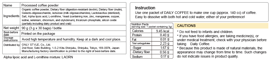 Nutritional Information Table